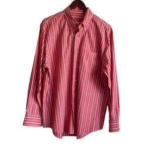 Izod Mens Preppy Shirt L Coral Stripe Button Down Office‎ Classic Travel Resort